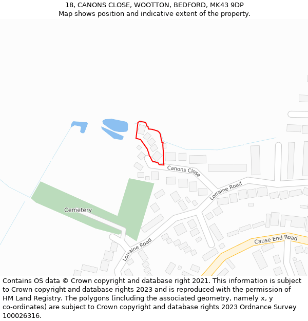 18, CANONS CLOSE, WOOTTON, BEDFORD, MK43 9DP: Location map and indicative extent of plot