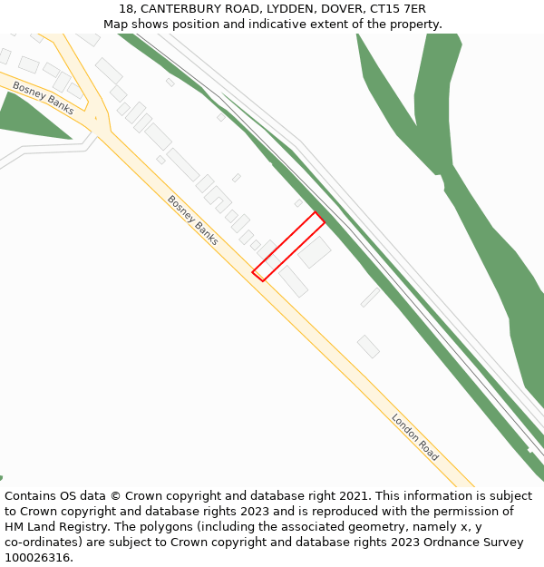 18, CANTERBURY ROAD, LYDDEN, DOVER, CT15 7ER: Location map and indicative extent of plot