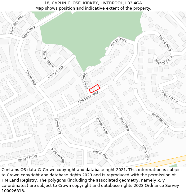 18, CAPLIN CLOSE, KIRKBY, LIVERPOOL, L33 4GA: Location map and indicative extent of plot