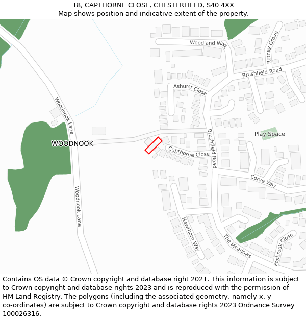 18, CAPTHORNE CLOSE, CHESTERFIELD, S40 4XX: Location map and indicative extent of plot