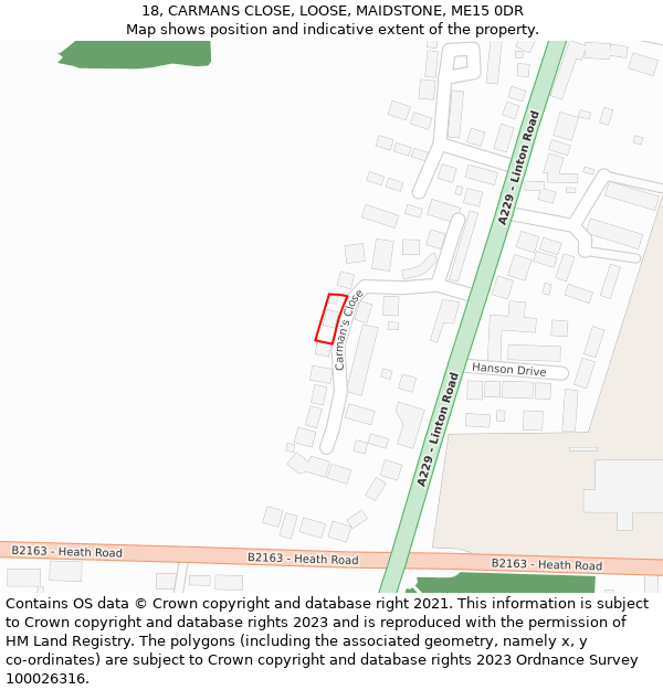 18, CARMANS CLOSE, LOOSE, MAIDSTONE, ME15 0DR: Location map and indicative extent of plot