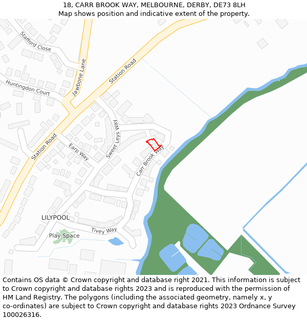 18, CARR BROOK WAY, MELBOURNE, DERBY, DE73 8LH: Location map and indicative extent of plot