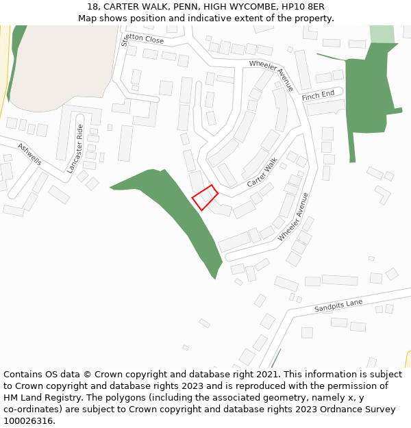 18, CARTER WALK, PENN, HIGH WYCOMBE, HP10 8ER: Location map and indicative extent of plot