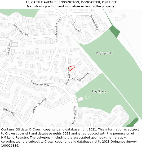 18, CASTLE AVENUE, ROSSINGTON, DONCASTER, DN11 0FF: Location map and indicative extent of plot
