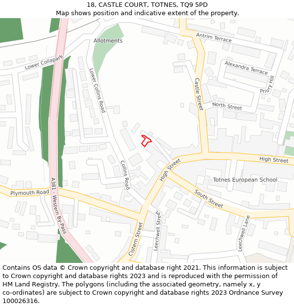 18, CASTLE COURT, TOTNES, TQ9 5PD: Location map and indicative extent of plot