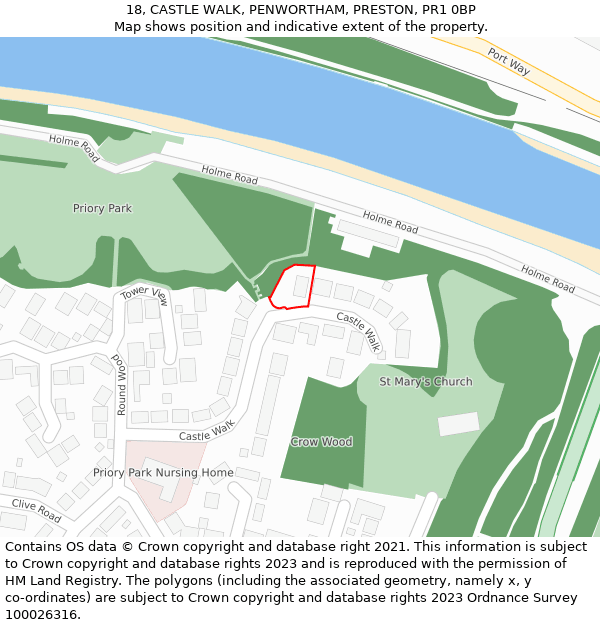 18, CASTLE WALK, PENWORTHAM, PRESTON, PR1 0BP: Location map and indicative extent of plot