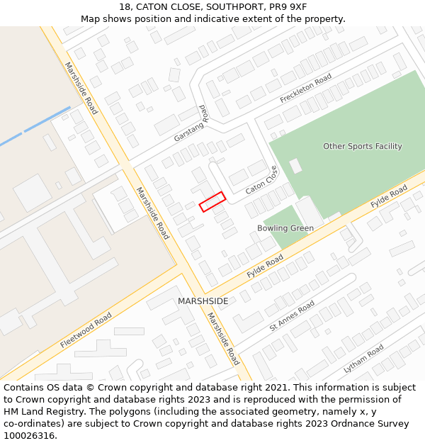 18, CATON CLOSE, SOUTHPORT, PR9 9XF: Location map and indicative extent of plot