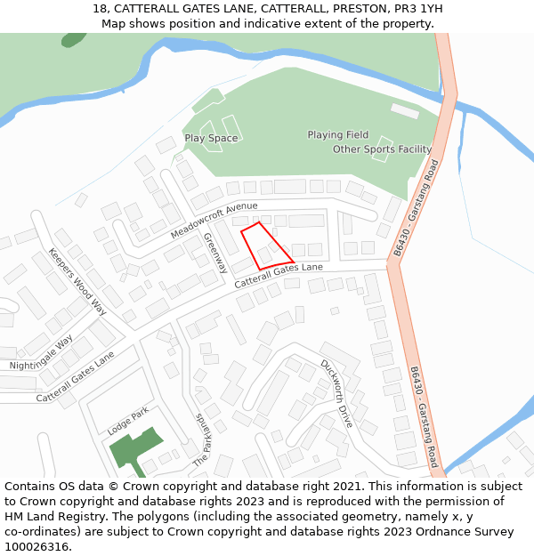 18, CATTERALL GATES LANE, CATTERALL, PRESTON, PR3 1YH: Location map and indicative extent of plot