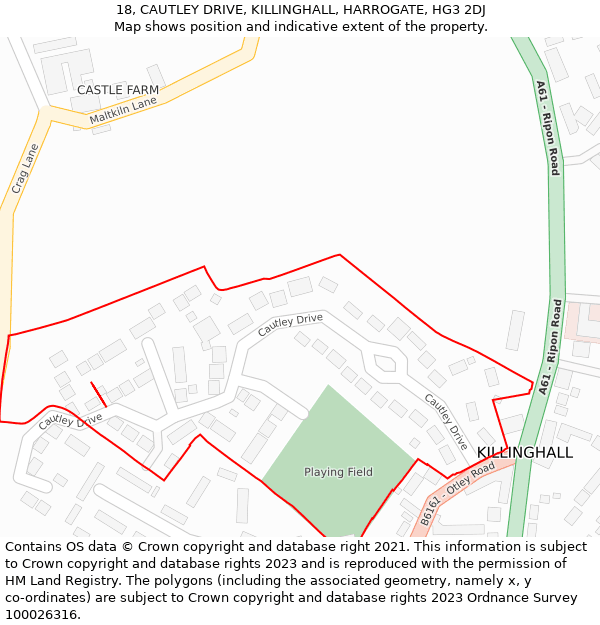 18, CAUTLEY DRIVE, KILLINGHALL, HARROGATE, HG3 2DJ: Location map and indicative extent of plot