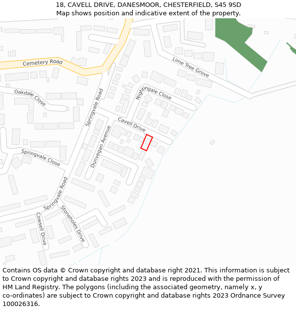 18, CAVELL DRIVE, DANESMOOR, CHESTERFIELD, S45 9SD: Location map and indicative extent of plot