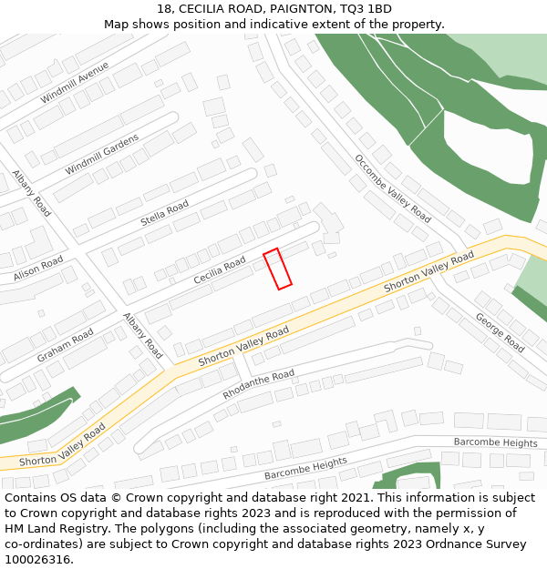 18, CECILIA ROAD, PAIGNTON, TQ3 1BD: Location map and indicative extent of plot