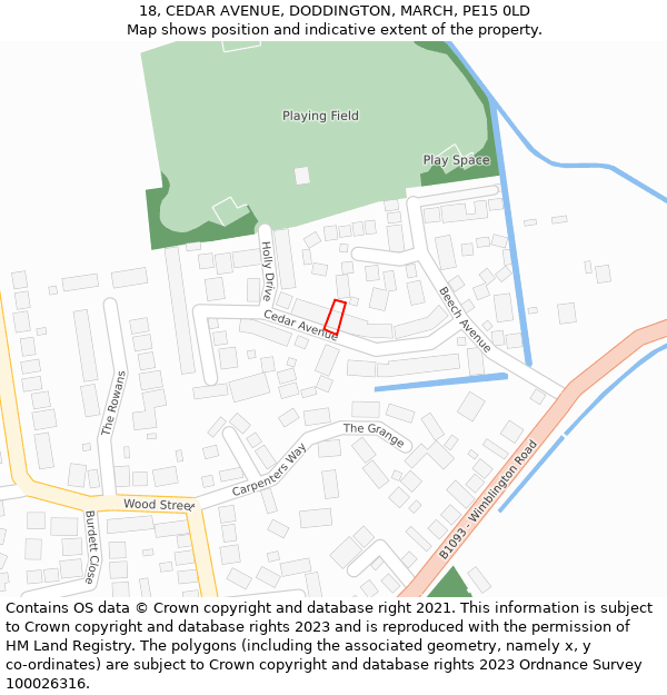 18, CEDAR AVENUE, DODDINGTON, MARCH, PE15 0LD: Location map and indicative extent of plot