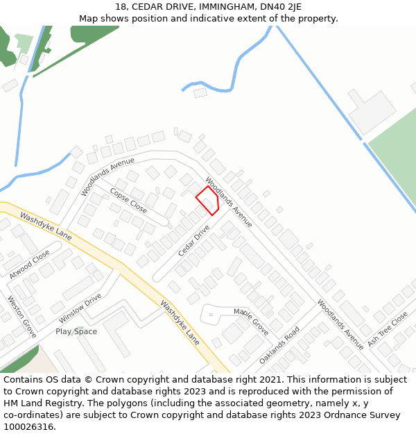 18, CEDAR DRIVE, IMMINGHAM, DN40 2JE: Location map and indicative extent of plot