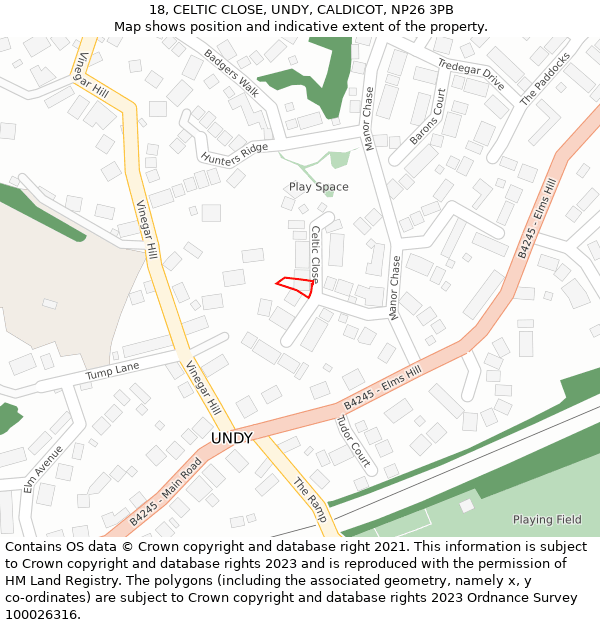 18, CELTIC CLOSE, UNDY, CALDICOT, NP26 3PB: Location map and indicative extent of plot