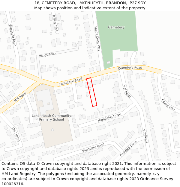 18, CEMETERY ROAD, LAKENHEATH, BRANDON, IP27 9DY: Location map and indicative extent of plot