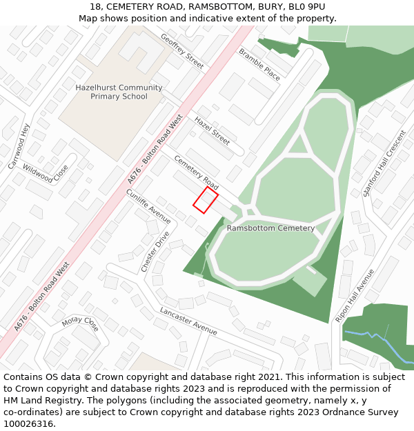 18, CEMETERY ROAD, RAMSBOTTOM, BURY, BL0 9PU: Location map and indicative extent of plot