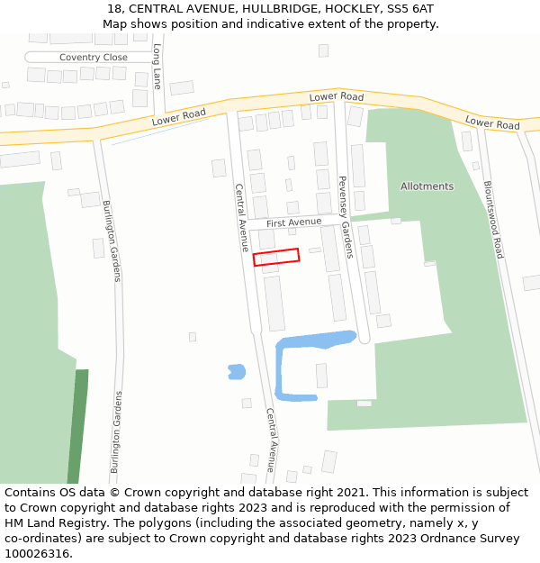 18, CENTRAL AVENUE, HULLBRIDGE, HOCKLEY, SS5 6AT: Location map and indicative extent of plot