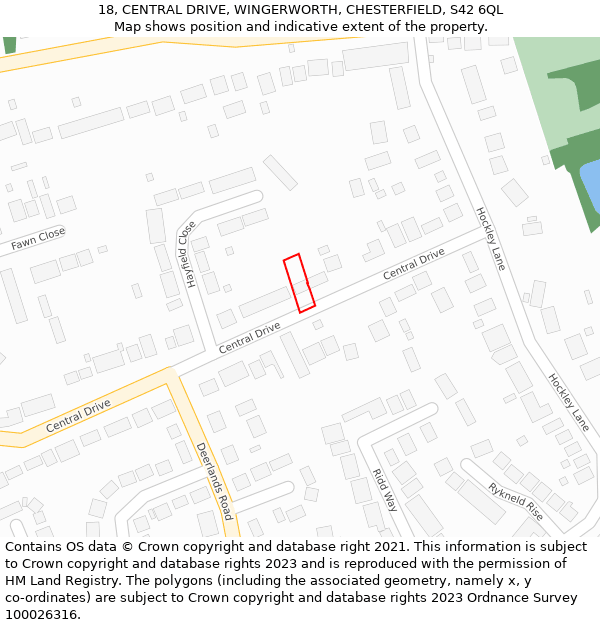 18, CENTRAL DRIVE, WINGERWORTH, CHESTERFIELD, S42 6QL: Location map and indicative extent of plot