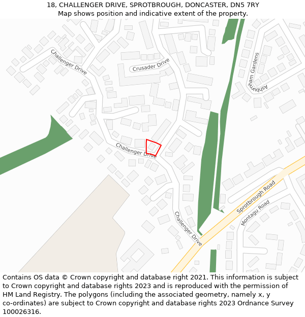 18, CHALLENGER DRIVE, SPROTBROUGH, DONCASTER, DN5 7RY: Location map and indicative extent of plot