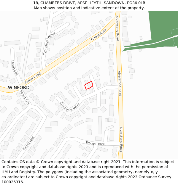 18, CHAMBERS DRIVE, APSE HEATH, SANDOWN, PO36 0LR: Location map and indicative extent of plot