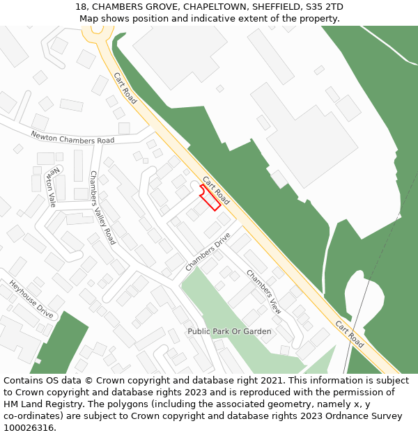 18, CHAMBERS GROVE, CHAPELTOWN, SHEFFIELD, S35 2TD: Location map and indicative extent of plot