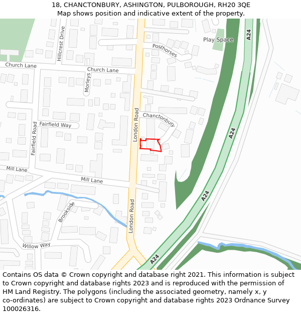 18, CHANCTONBURY, ASHINGTON, PULBOROUGH, RH20 3QE: Location map and indicative extent of plot