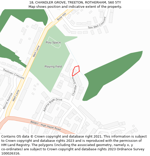 18, CHANDLER GROVE, TREETON, ROTHERHAM, S60 5TY: Location map and indicative extent of plot