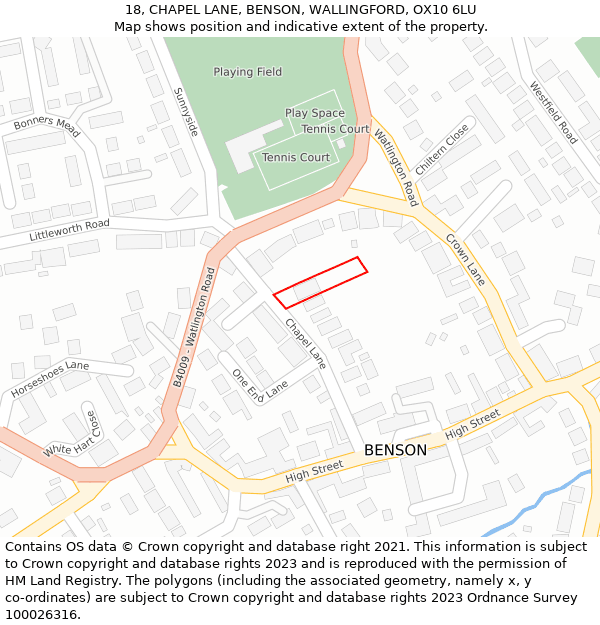 18, CHAPEL LANE, BENSON, WALLINGFORD, OX10 6LU: Location map and indicative extent of plot