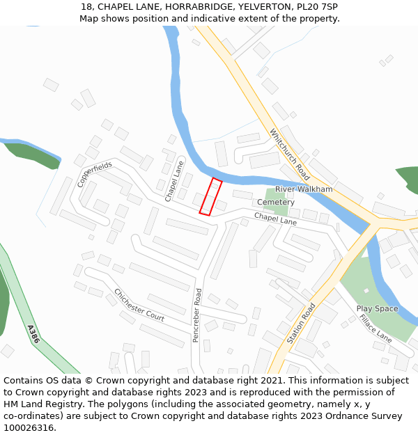 18, CHAPEL LANE, HORRABRIDGE, YELVERTON, PL20 7SP: Location map and indicative extent of plot