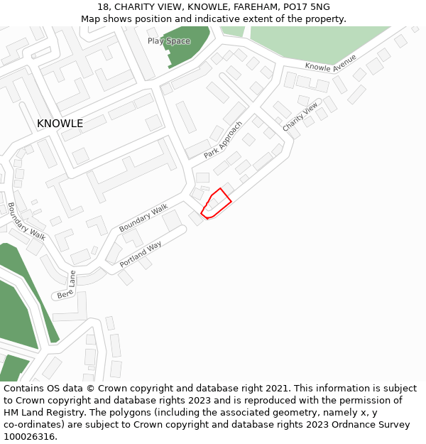 18, CHARITY VIEW, KNOWLE, FAREHAM, PO17 5NG: Location map and indicative extent of plot