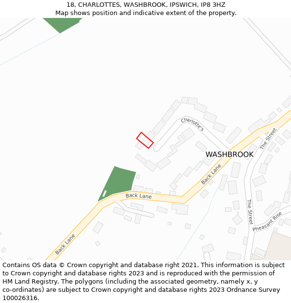 18, CHARLOTTES, WASHBROOK, IPSWICH, IP8 3HZ: Location map and indicative extent of plot