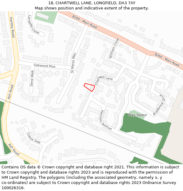 18, CHARTWELL LANE, LONGFIELD, DA3 7AY: Location map and indicative extent of plot