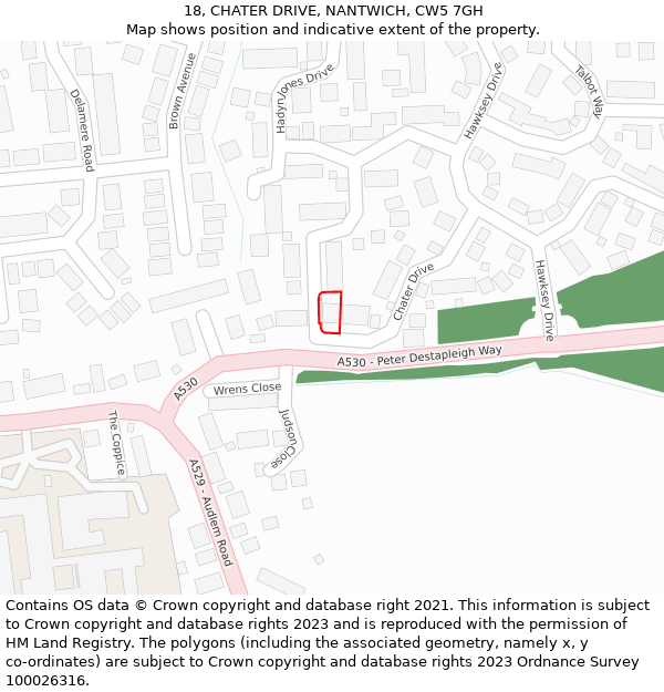 18, CHATER DRIVE, NANTWICH, CW5 7GH: Location map and indicative extent of plot