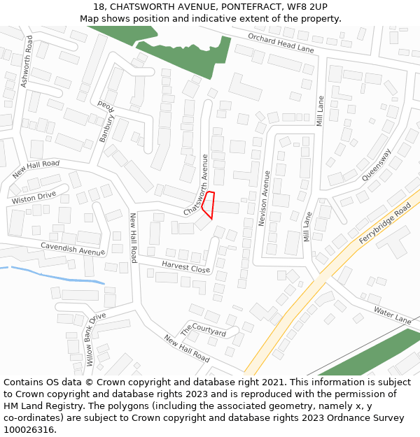 18, CHATSWORTH AVENUE, PONTEFRACT, WF8 2UP: Location map and indicative extent of plot