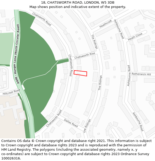 18, CHATSWORTH ROAD, LONDON, W5 3DB: Location map and indicative extent of plot