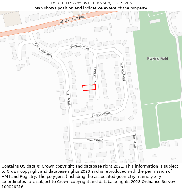 18, CHELLSWAY, WITHERNSEA, HU19 2EN: Location map and indicative extent of plot