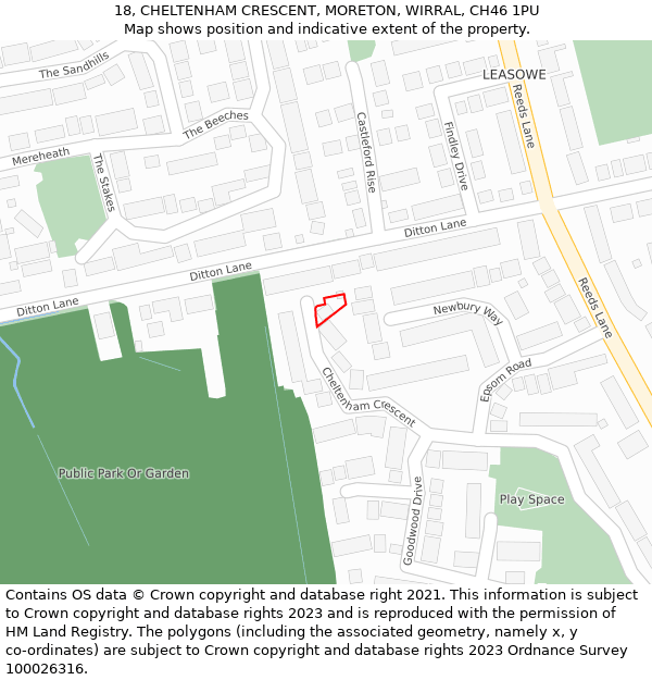 18, CHELTENHAM CRESCENT, MORETON, WIRRAL, CH46 1PU: Location map and indicative extent of plot