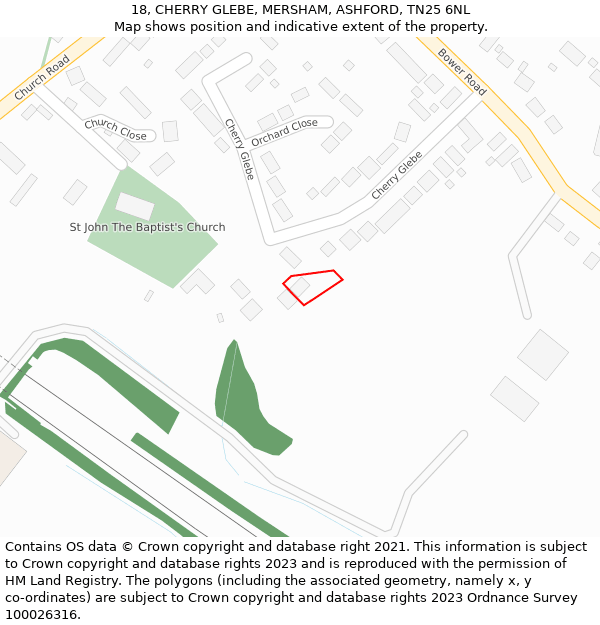 18, CHERRY GLEBE, MERSHAM, ASHFORD, TN25 6NL: Location map and indicative extent of plot