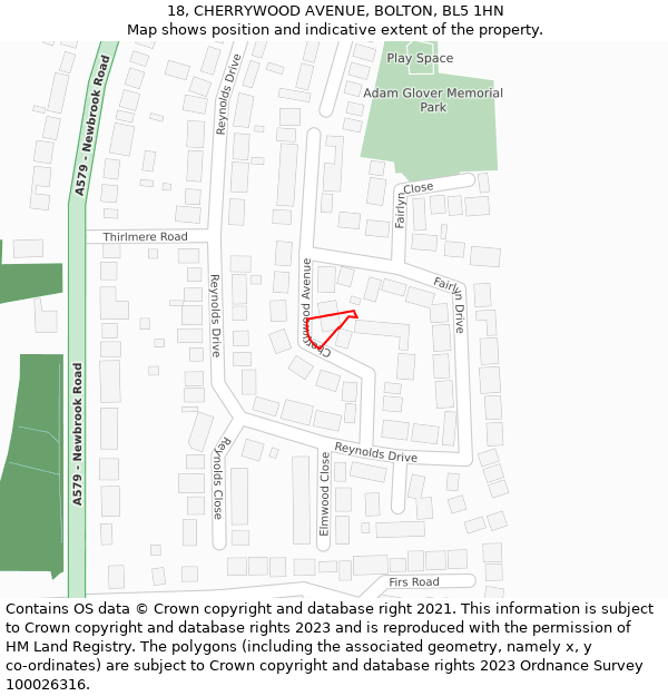 18, CHERRYWOOD AVENUE, BOLTON, BL5 1HN: Location map and indicative extent of plot