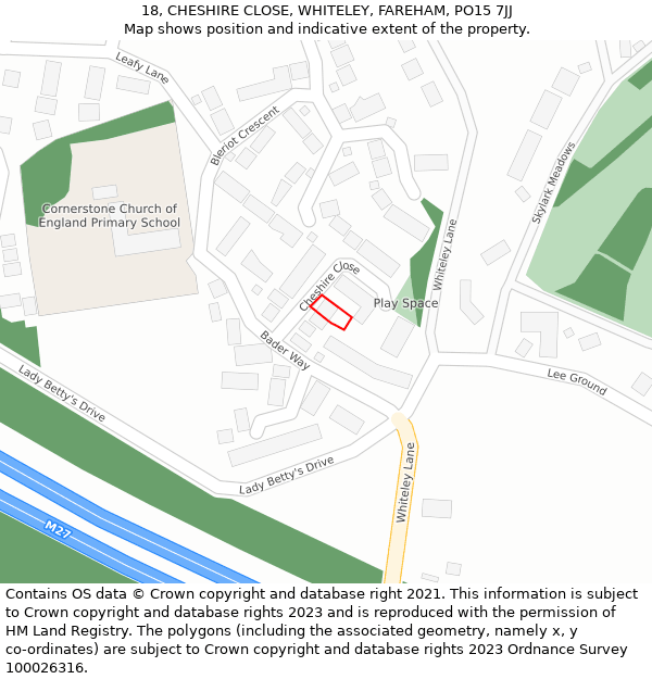 18, CHESHIRE CLOSE, WHITELEY, FAREHAM, PO15 7JJ: Location map and indicative extent of plot