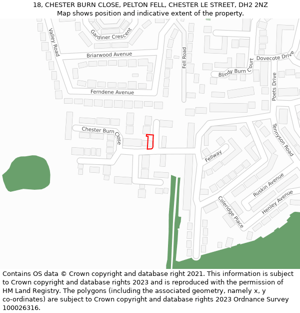 18, CHESTER BURN CLOSE, PELTON FELL, CHESTER LE STREET, DH2 2NZ: Location map and indicative extent of plot