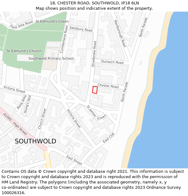 18, CHESTER ROAD, SOUTHWOLD, IP18 6LN: Location map and indicative extent of plot