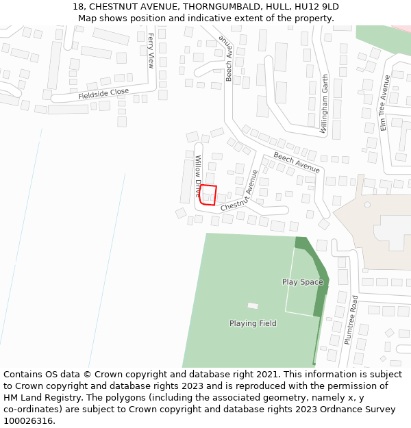 18, CHESTNUT AVENUE, THORNGUMBALD, HULL, HU12 9LD: Location map and indicative extent of plot