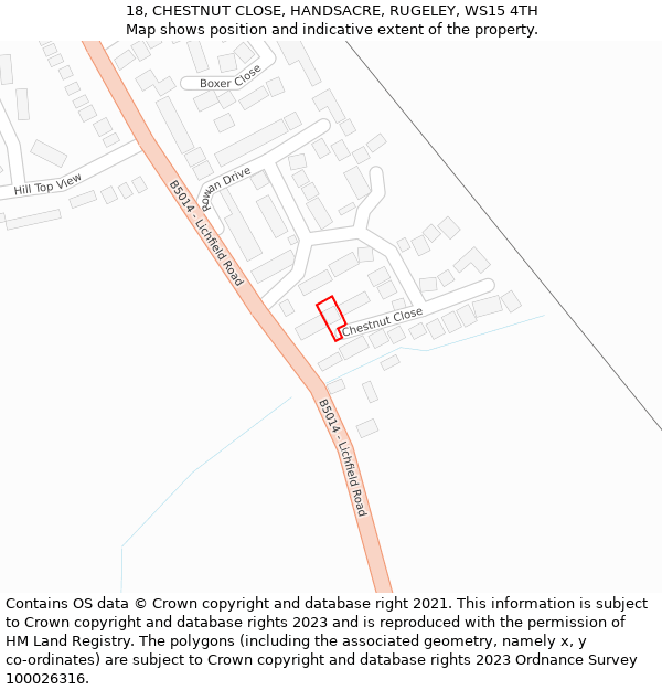 18, CHESTNUT CLOSE, HANDSACRE, RUGELEY, WS15 4TH: Location map and indicative extent of plot