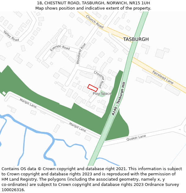 18, CHESTNUT ROAD, TASBURGH, NORWICH, NR15 1UH: Location map and indicative extent of plot