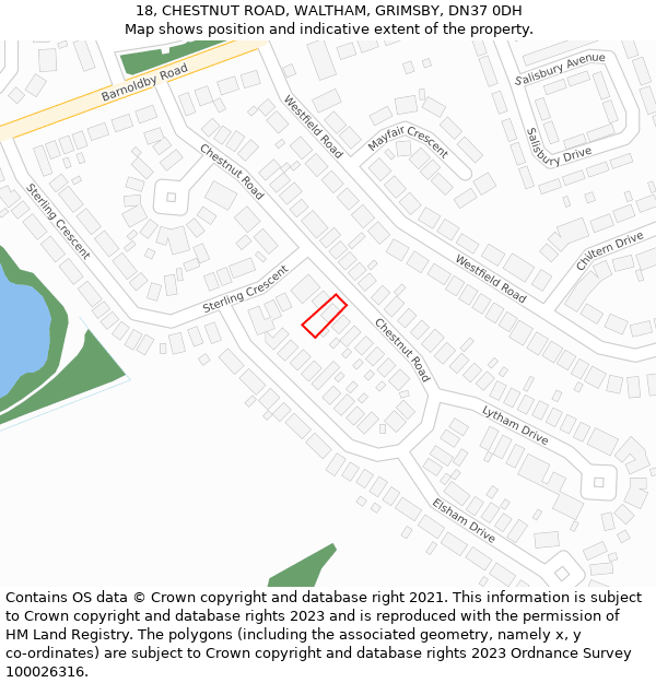 18, CHESTNUT ROAD, WALTHAM, GRIMSBY, DN37 0DH: Location map and indicative extent of plot