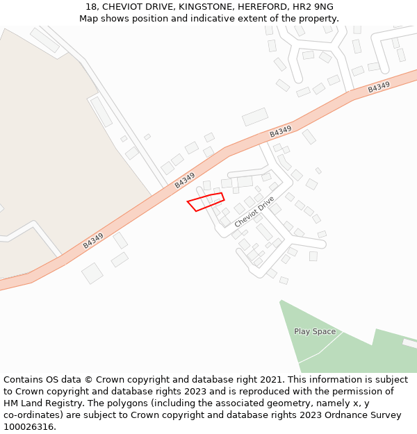 18, CHEVIOT DRIVE, KINGSTONE, HEREFORD, HR2 9NG: Location map and indicative extent of plot
