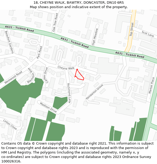 18, CHEYNE WALK, BAWTRY, DONCASTER, DN10 6RS: Location map and indicative extent of plot