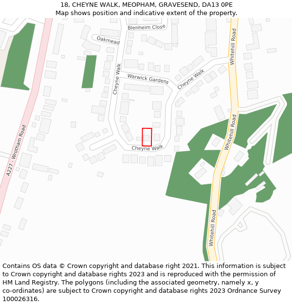 18, CHEYNE WALK, MEOPHAM, GRAVESEND, DA13 0PE: Location map and indicative extent of plot