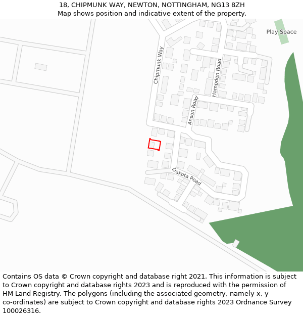 18, CHIPMUNK WAY, NEWTON, NOTTINGHAM, NG13 8ZH: Location map and indicative extent of plot